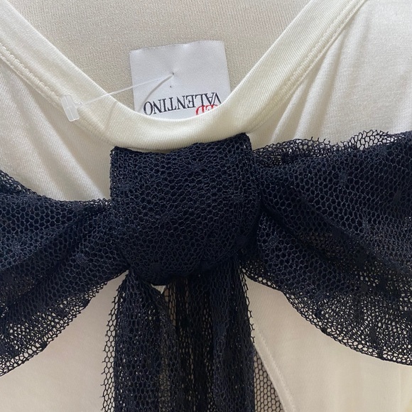 RED Valentino Lace Bow Detail Hi Lo Jersey Tee - Picture 4 of 6